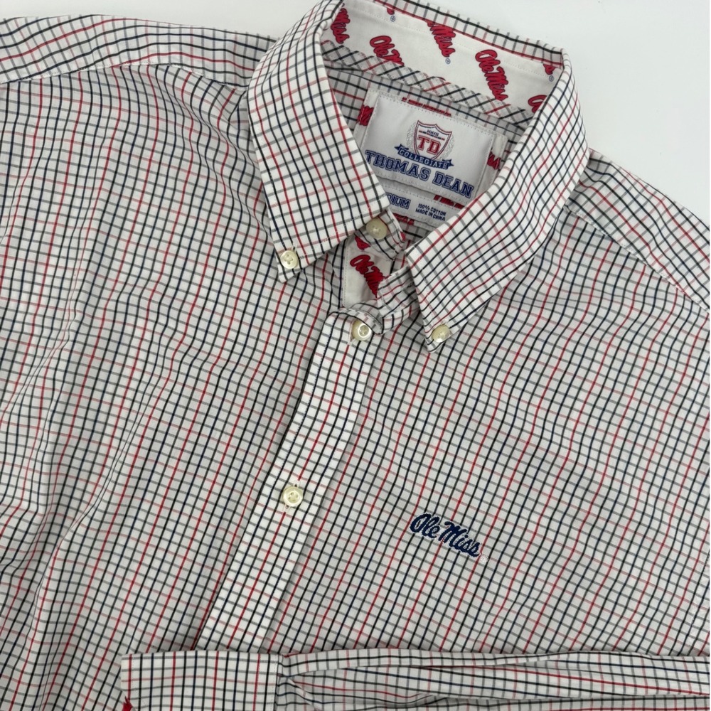 Thomas Dean Collegiate Ole Miss Shirt Mens Medium Tattersall Check Button Down